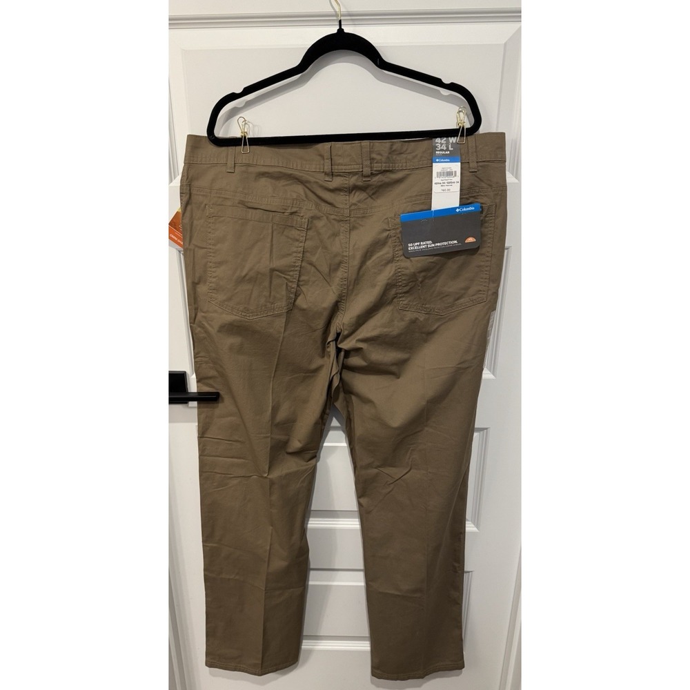 COLUMBIA Men's NEW Brown Chino Pants Regular Fit 42 Straight Leg 5-Pocket - Picture 3 of 4